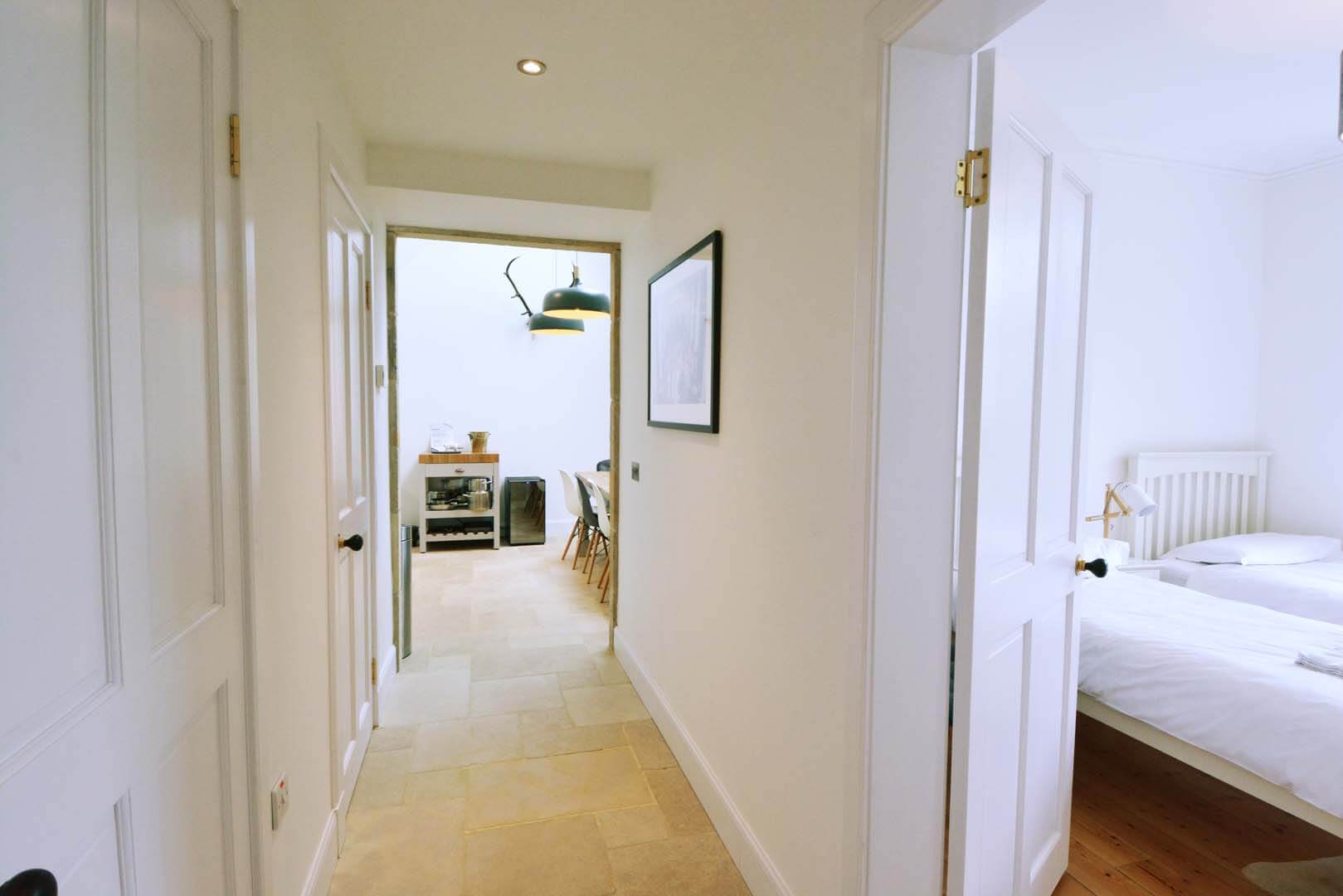 Refurb and Extension Traditional Cottage Hallway looking into Double bedroom and Kitchen