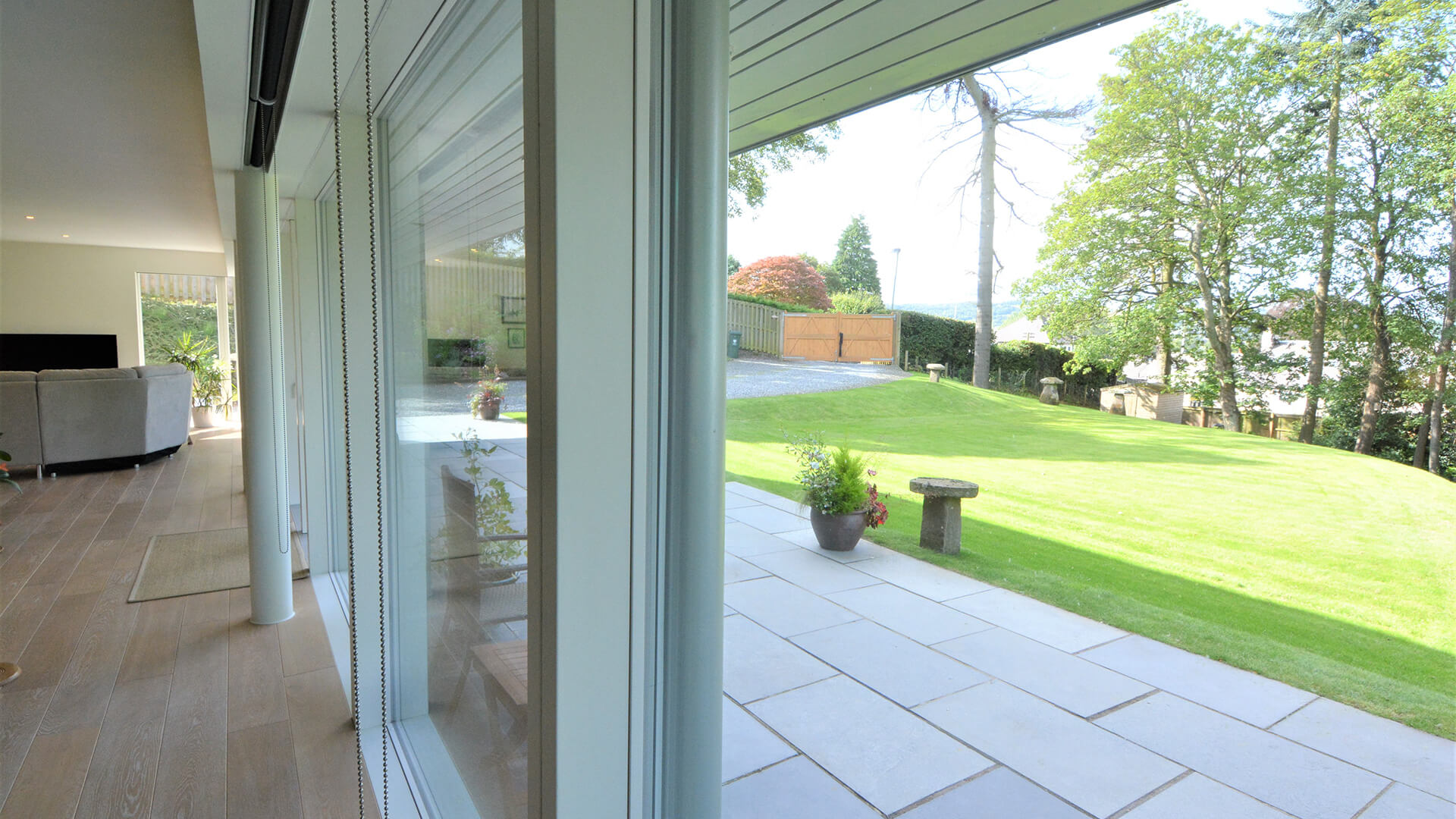 Bellwood Timber Frame House front garden from inside